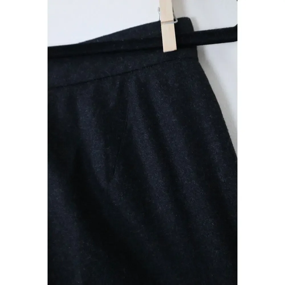 Vintage 1990s Chanel High Waisted Flat Front Wool Trousers Charcoal Gray - Picture 9 of 11